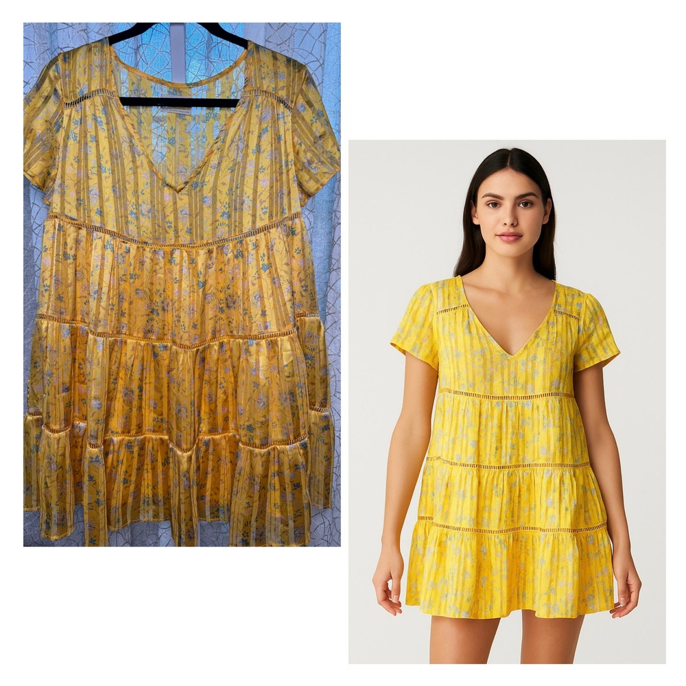 Urban Outfitters Yellow‎ Floral Babydoll Mini Dress – XS